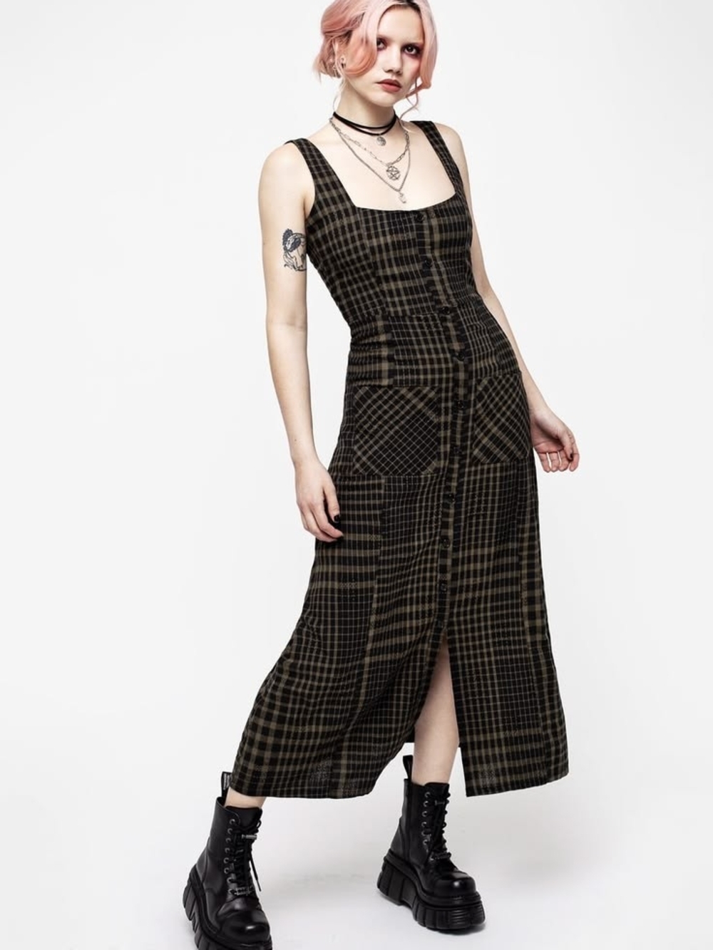 Disturbia Dropout Check Button Front Maxi Dress US 10 UK 14